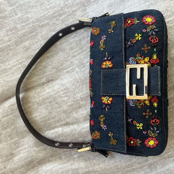 Fendi Denim Beaded Baguette - Picture 2 of 10